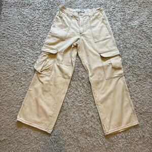 Cream & Tan Wide Leg Cargo Pants